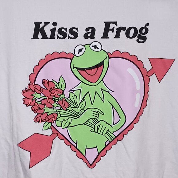 NEW Men's The Muppets Kermit Kiss Short Sleeve Crewneck T-Shirt - White - Picture 3 of 7